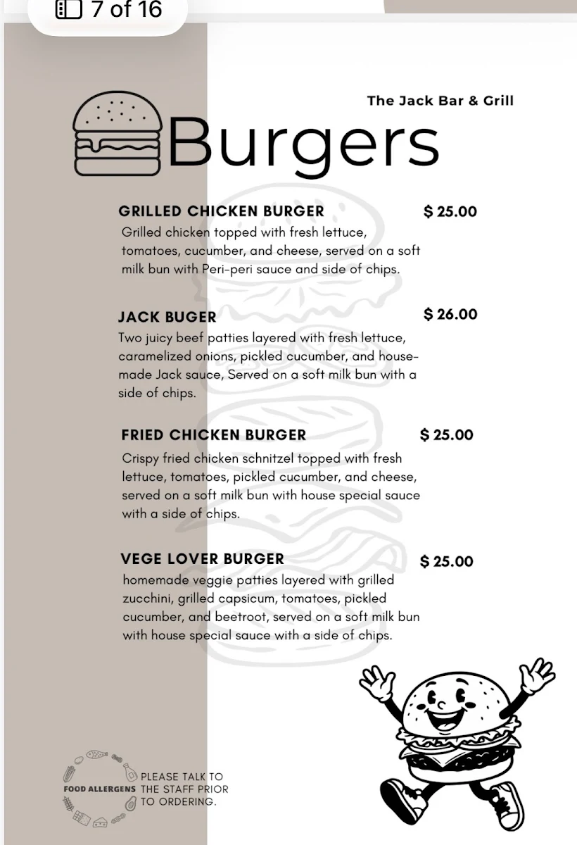 Menu, The Jack Bar & Bistro
