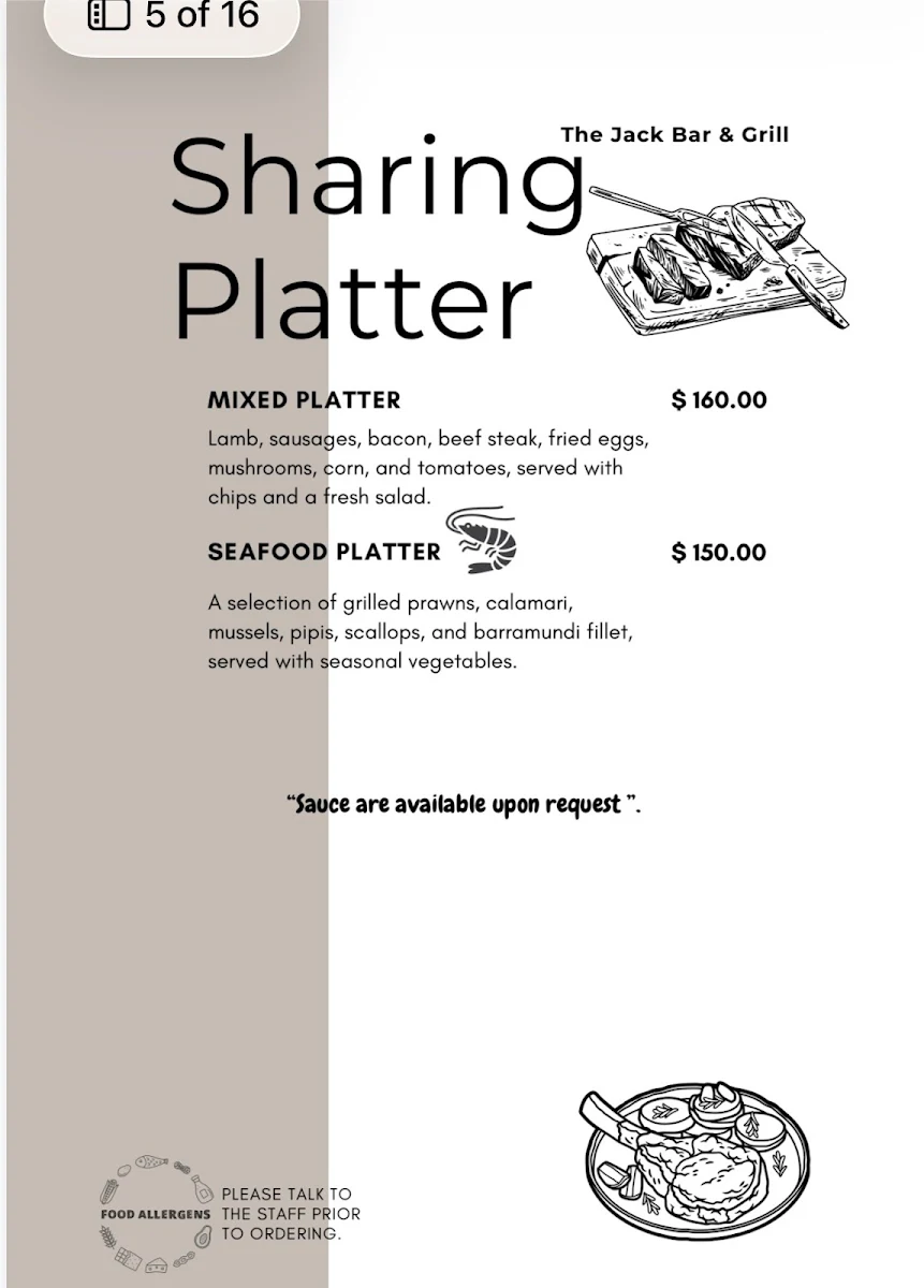 Menu, The Jack Bar & Bistro