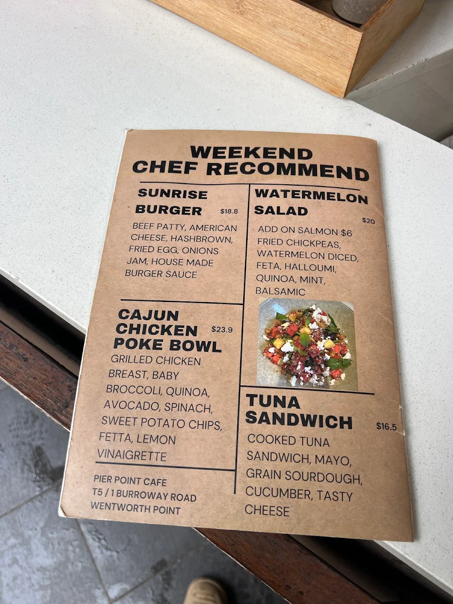 Menu, Pier Point Cafe