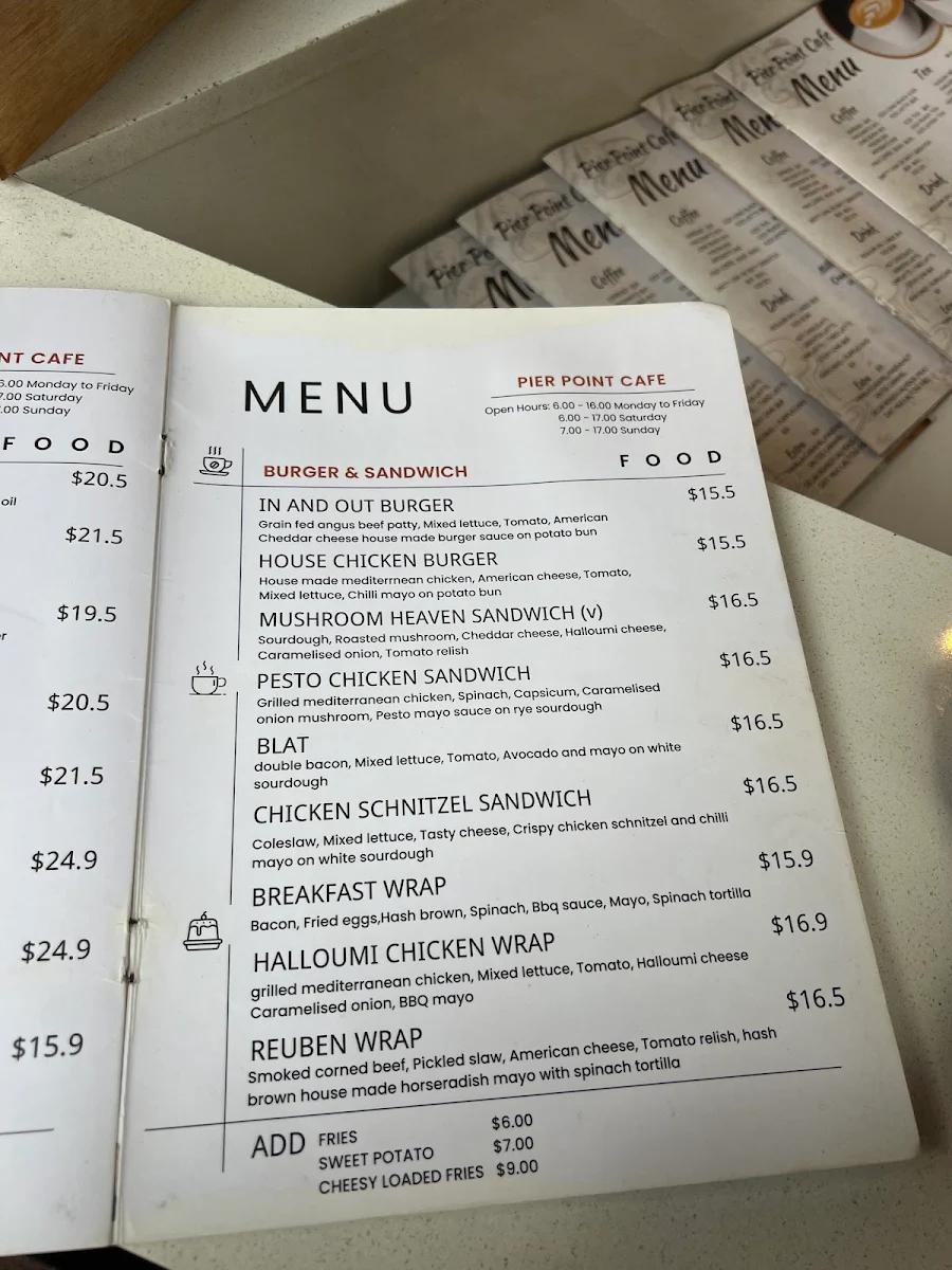 Menu, Pier Point Cafe