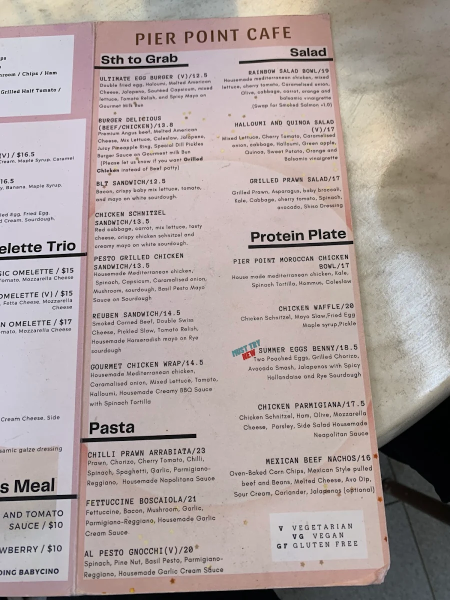 Menu, Pier Point Cafe