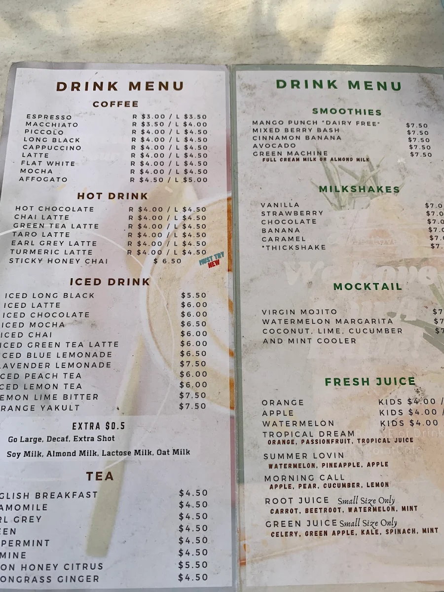 Menu, Pier Point Cafe