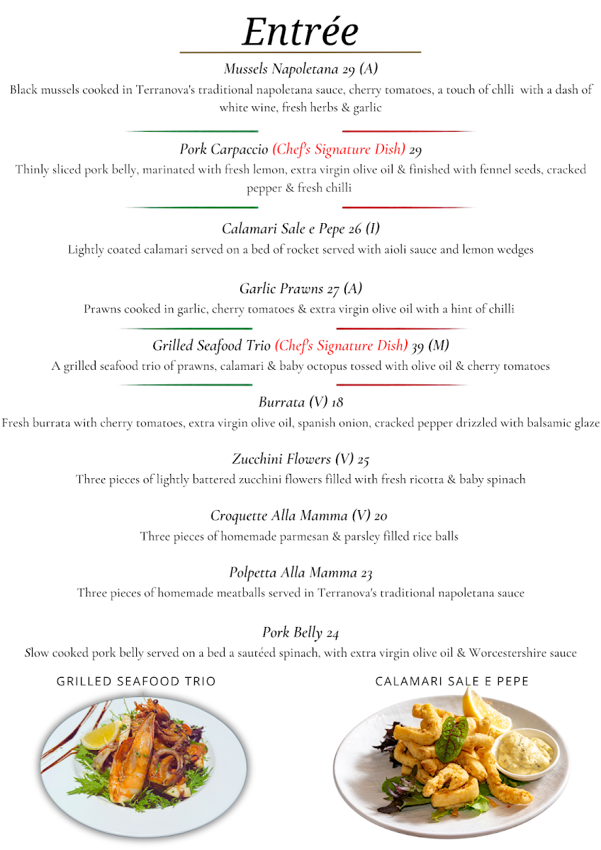 Menu, Terranova on the Grange