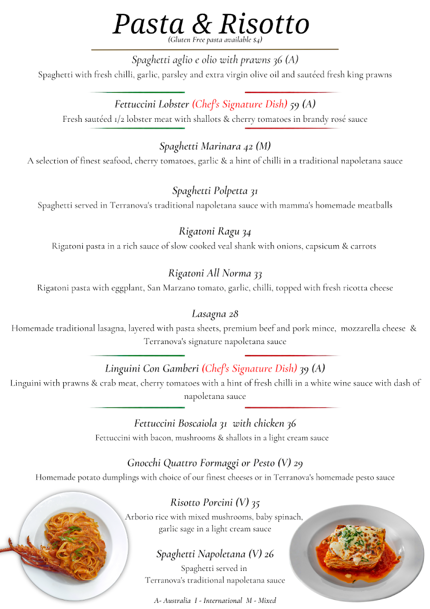 Menu, Terranova on the Grange