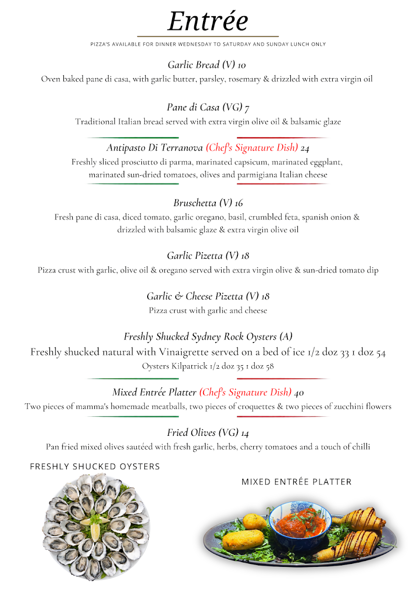 Menu, Terranova on the Grange