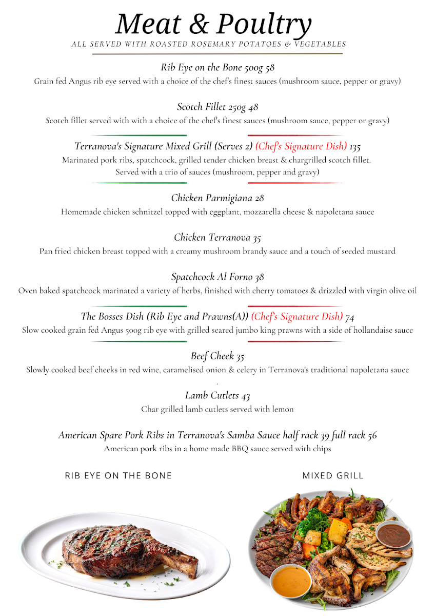 Menu, Terranova on the Grange