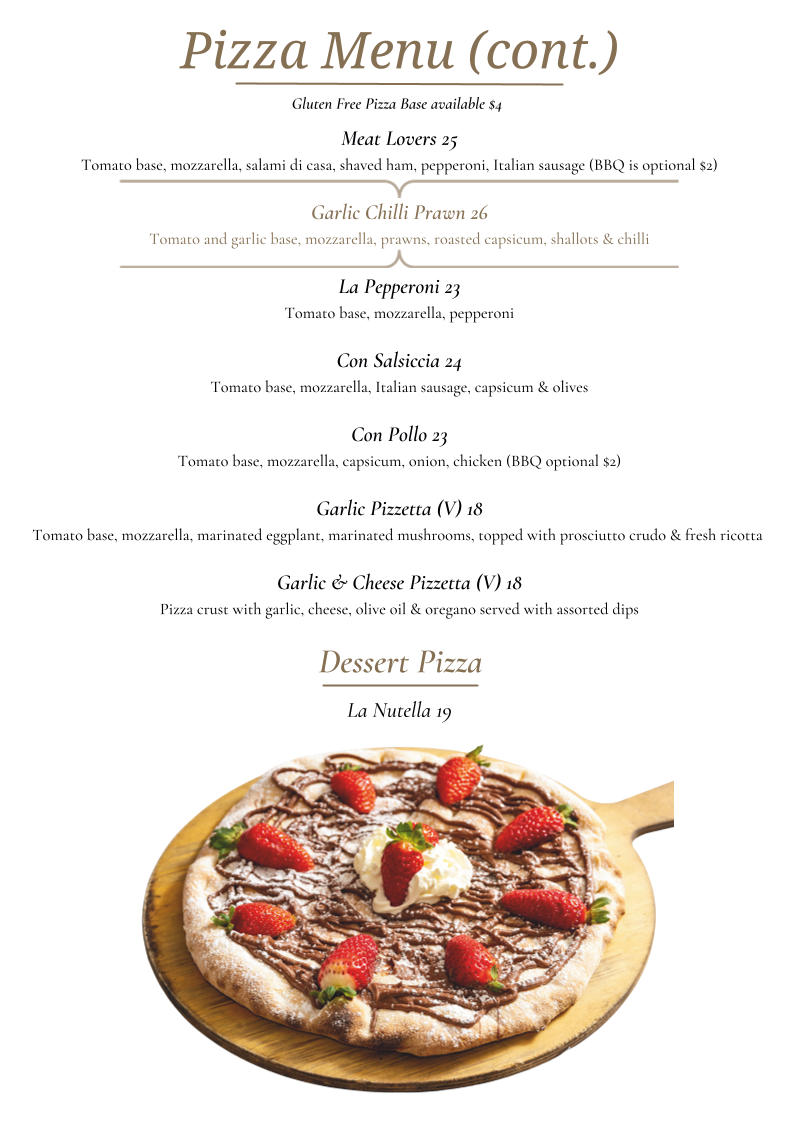 Menu, Terranova on the Grange