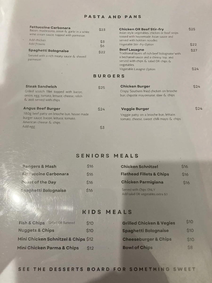 Menu, Victoria Hotel Warrnambool