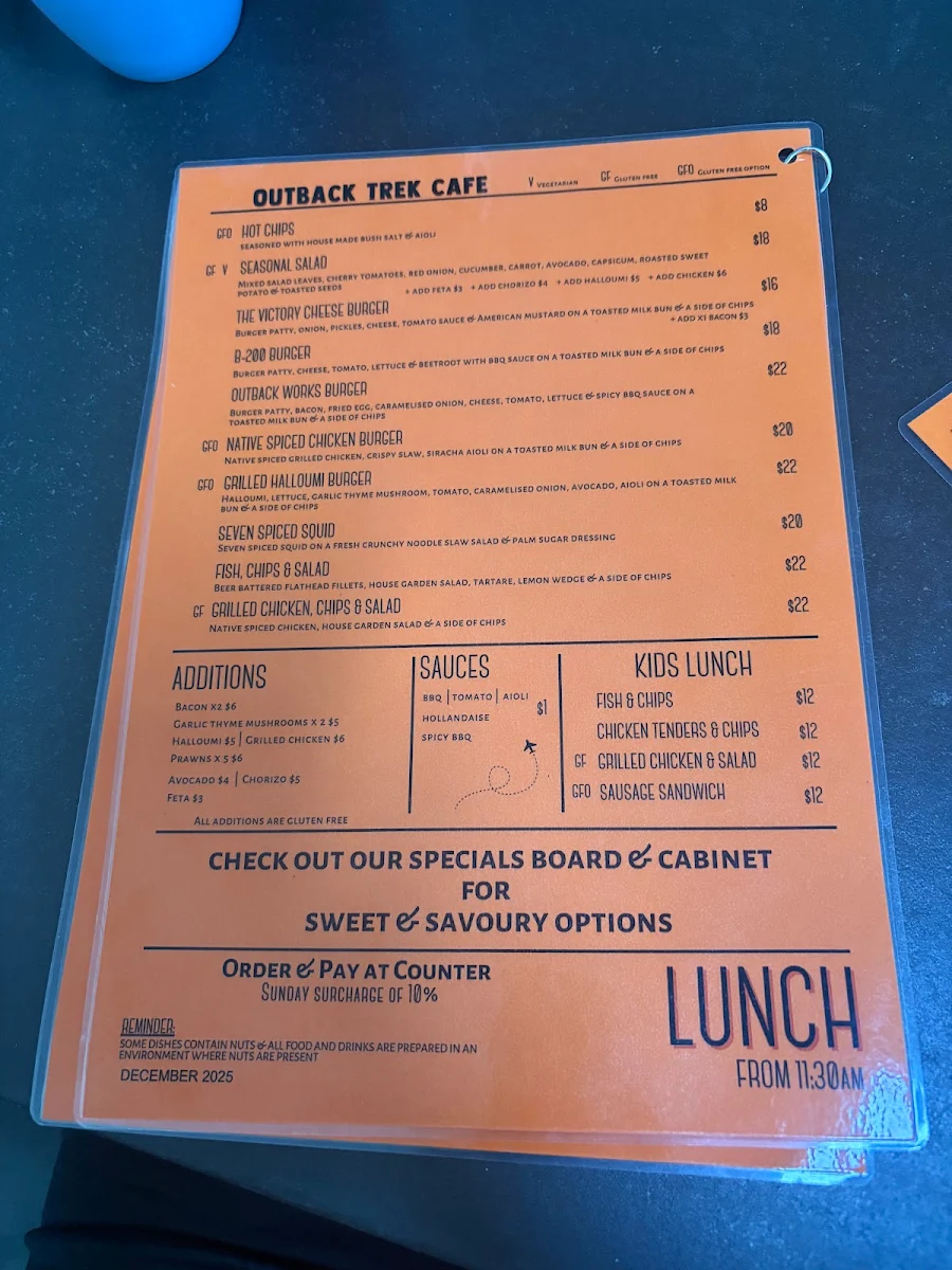 Menu, Outback Trek Cafe