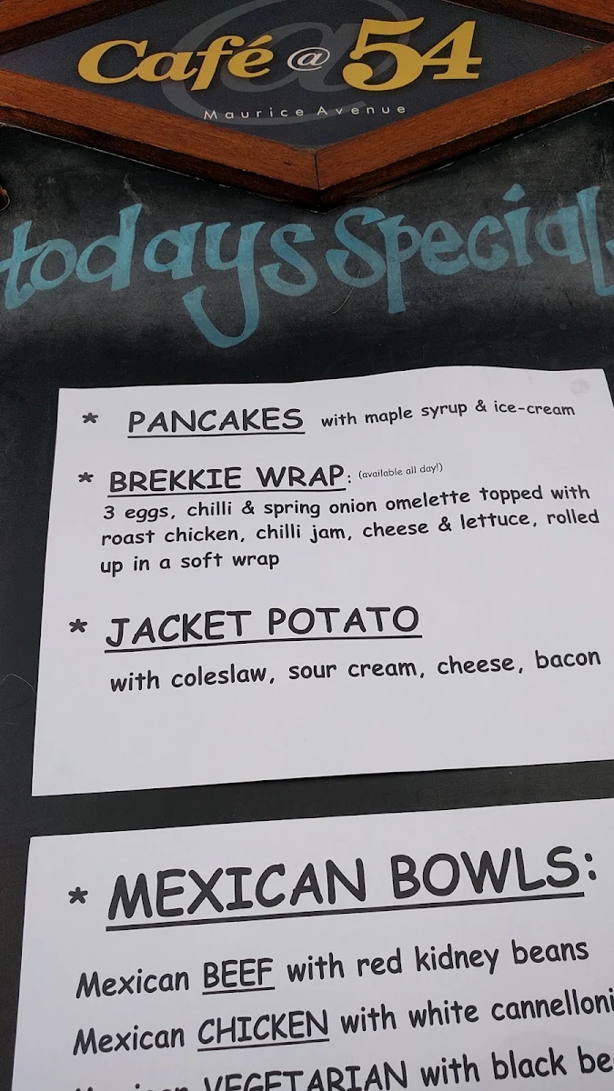 Menu, Cafe 54