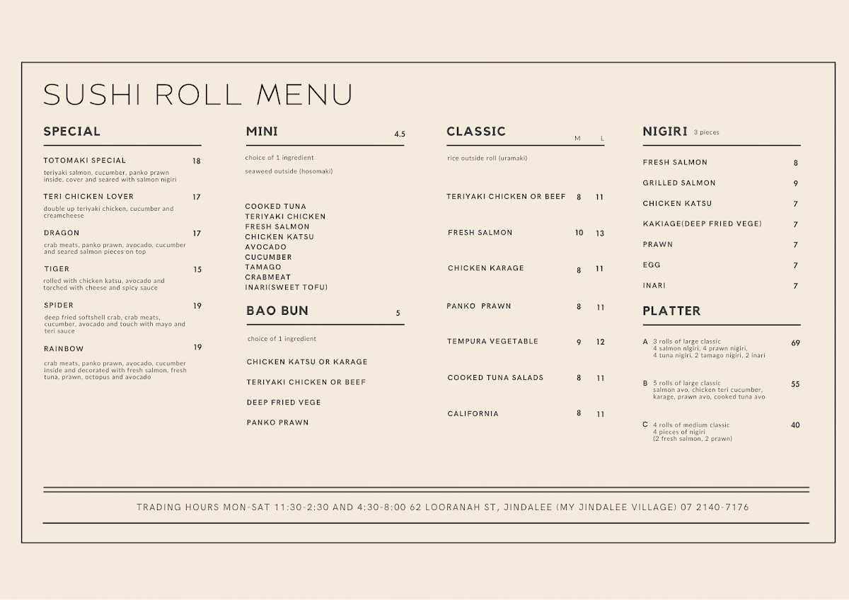 Menu, Totomaki