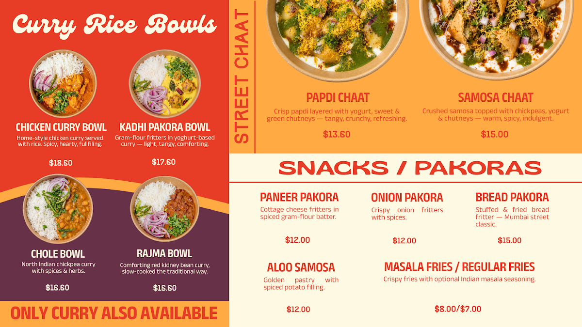 Menu, Papa Chai | Modern Indian Cafe | Curry Bowls & Jaffles
