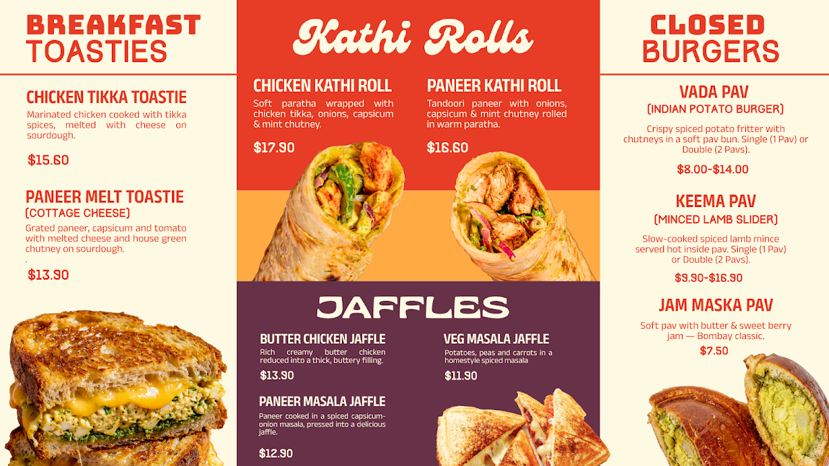 Menu, Papa Chai | Modern Indian Cafe | Curry Bowls & Jaffles