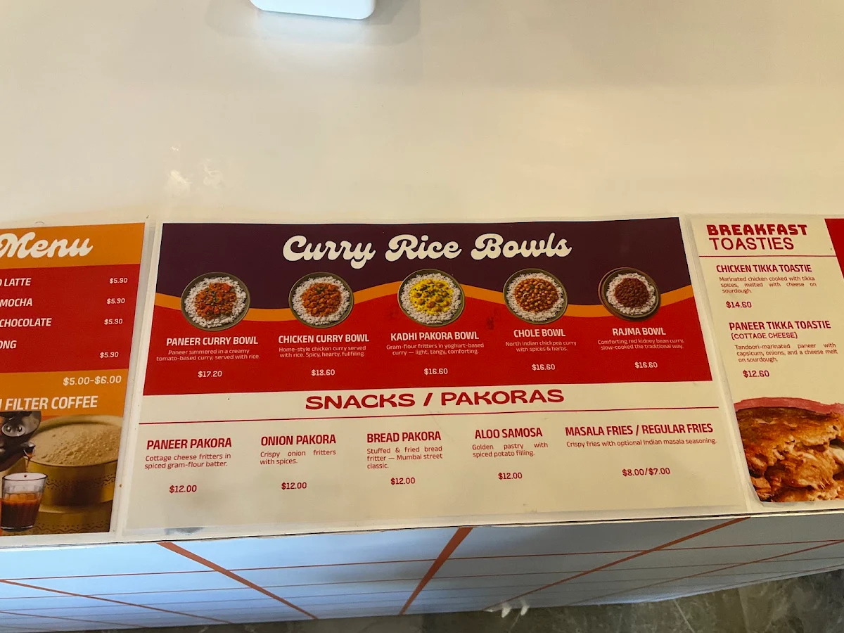 Menu, Papa Chai | Modern Indian Cafe | Curry Bowls & Jaffles