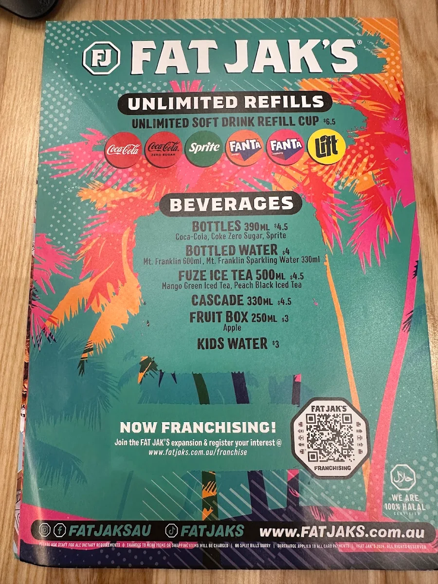 Menu, FAT JAK'S / GET CLUCK'D MERRYLANDS