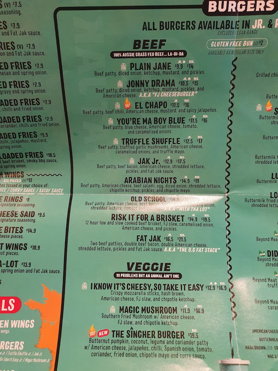 Menu, FAT JAK'S / GET CLUCK'D MERRYLANDS