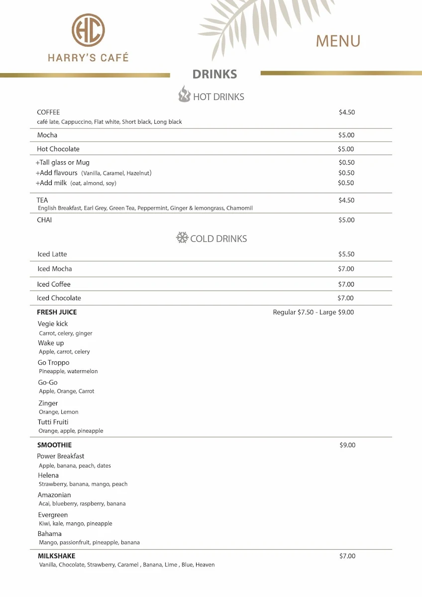Menu, Harry's Cafe & Deli