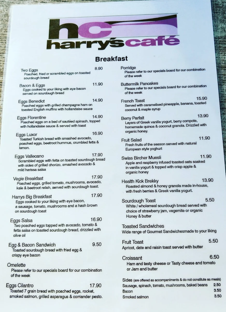 Menu, Harry's Cafe & Deli