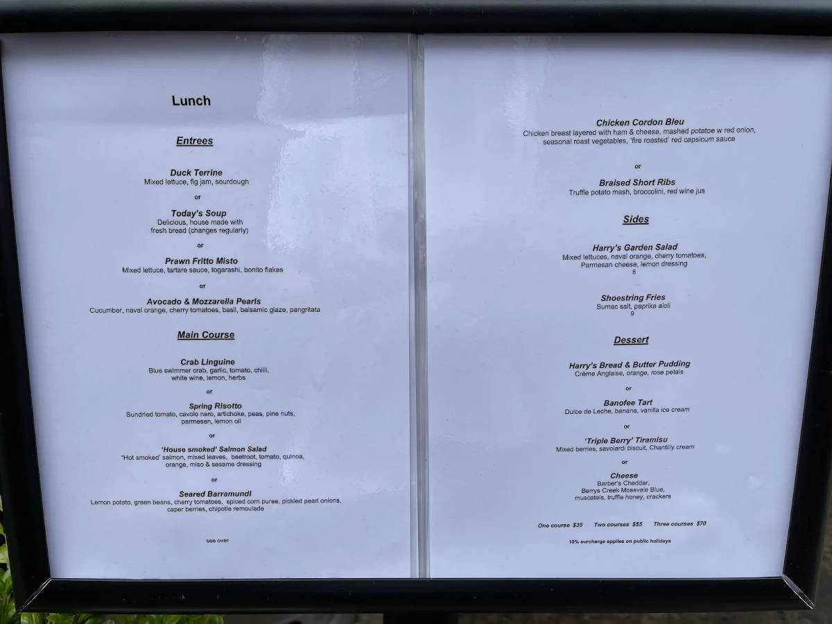 Menu, Harry’s on Green Lane Bowral