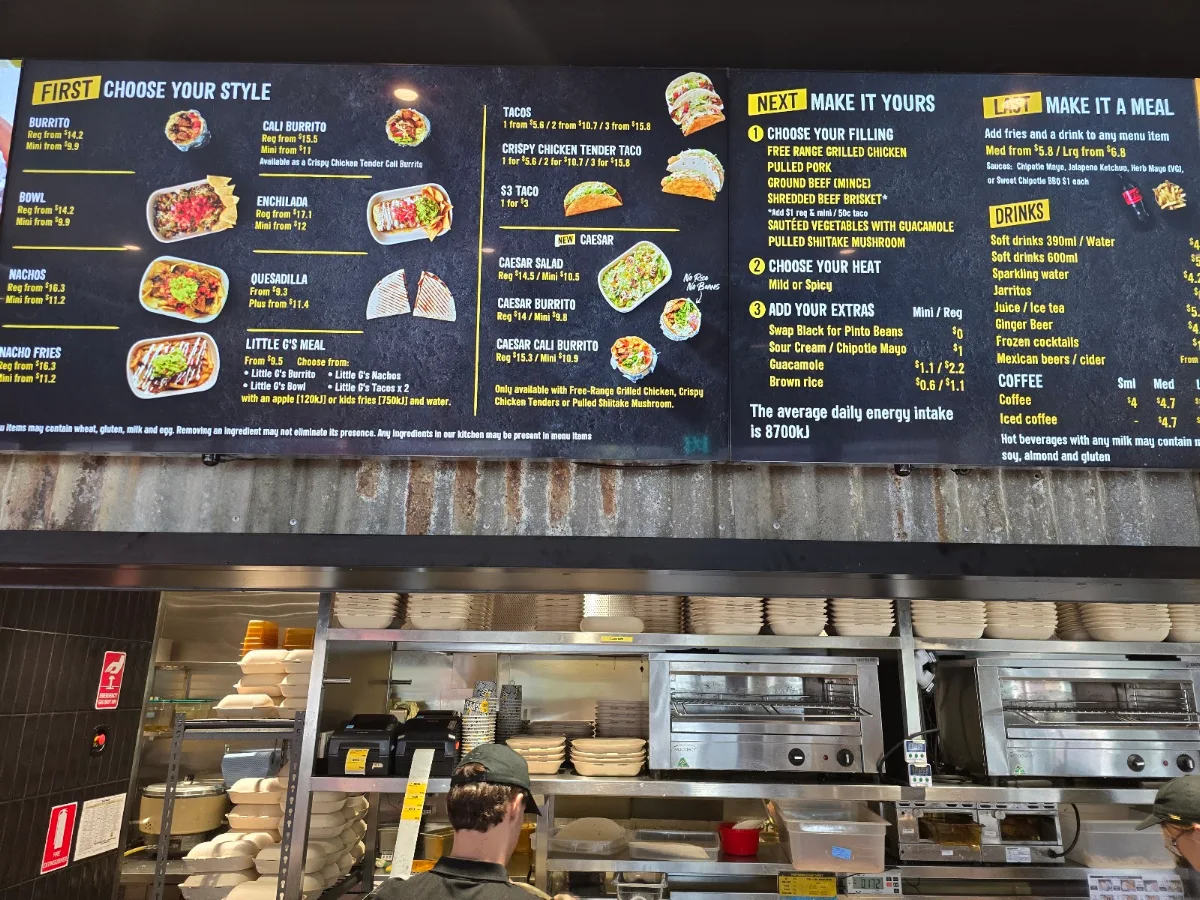 Menu, Guzman y Gomez - Tuggerah