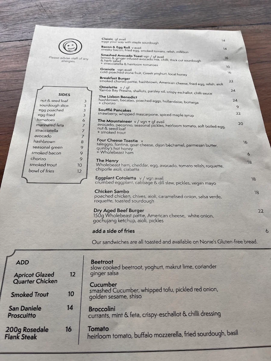 Menu, The Wedge Glebe