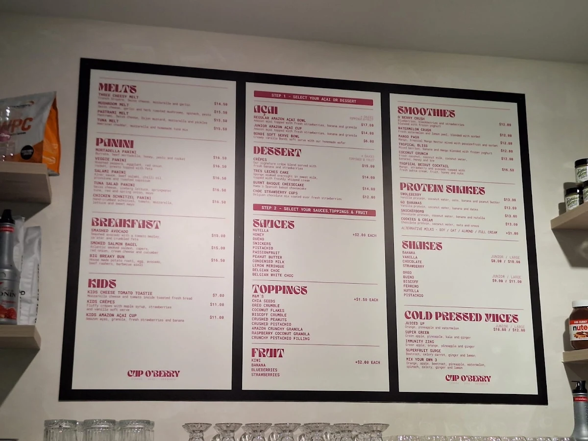 Menu, Cup O'Berry