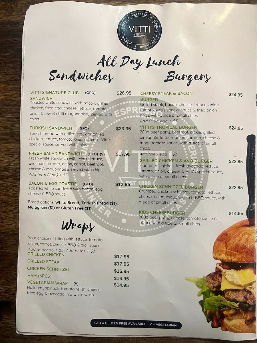 Menu, Vitti Cafe on Gregory