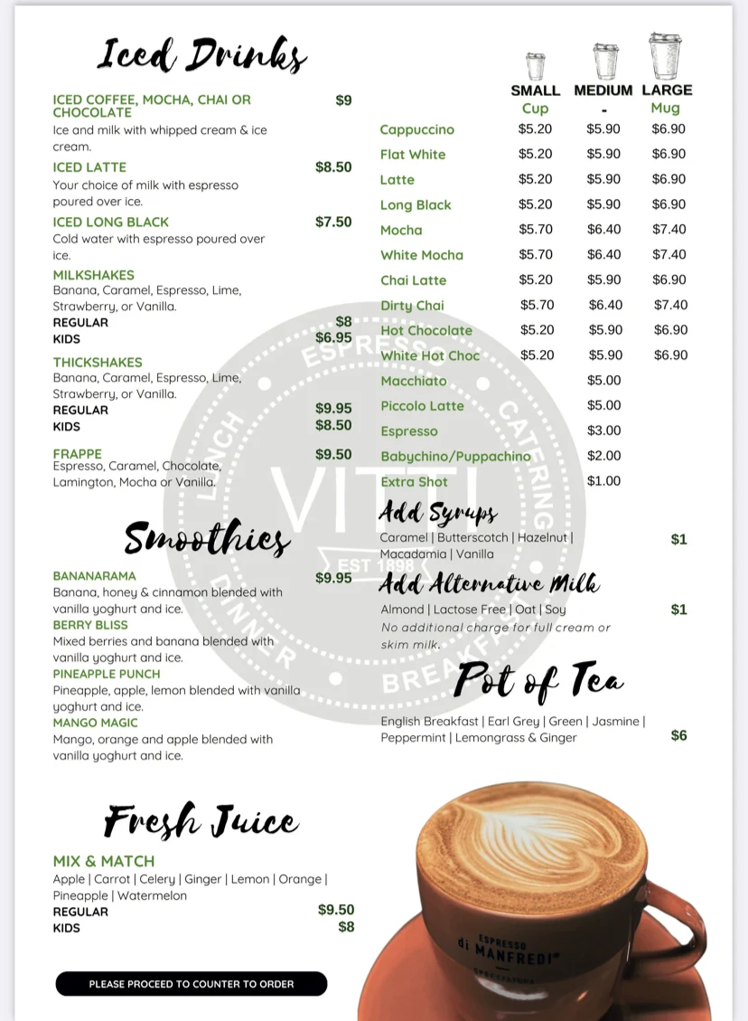 Menu, Vitti Cafe on Gregory