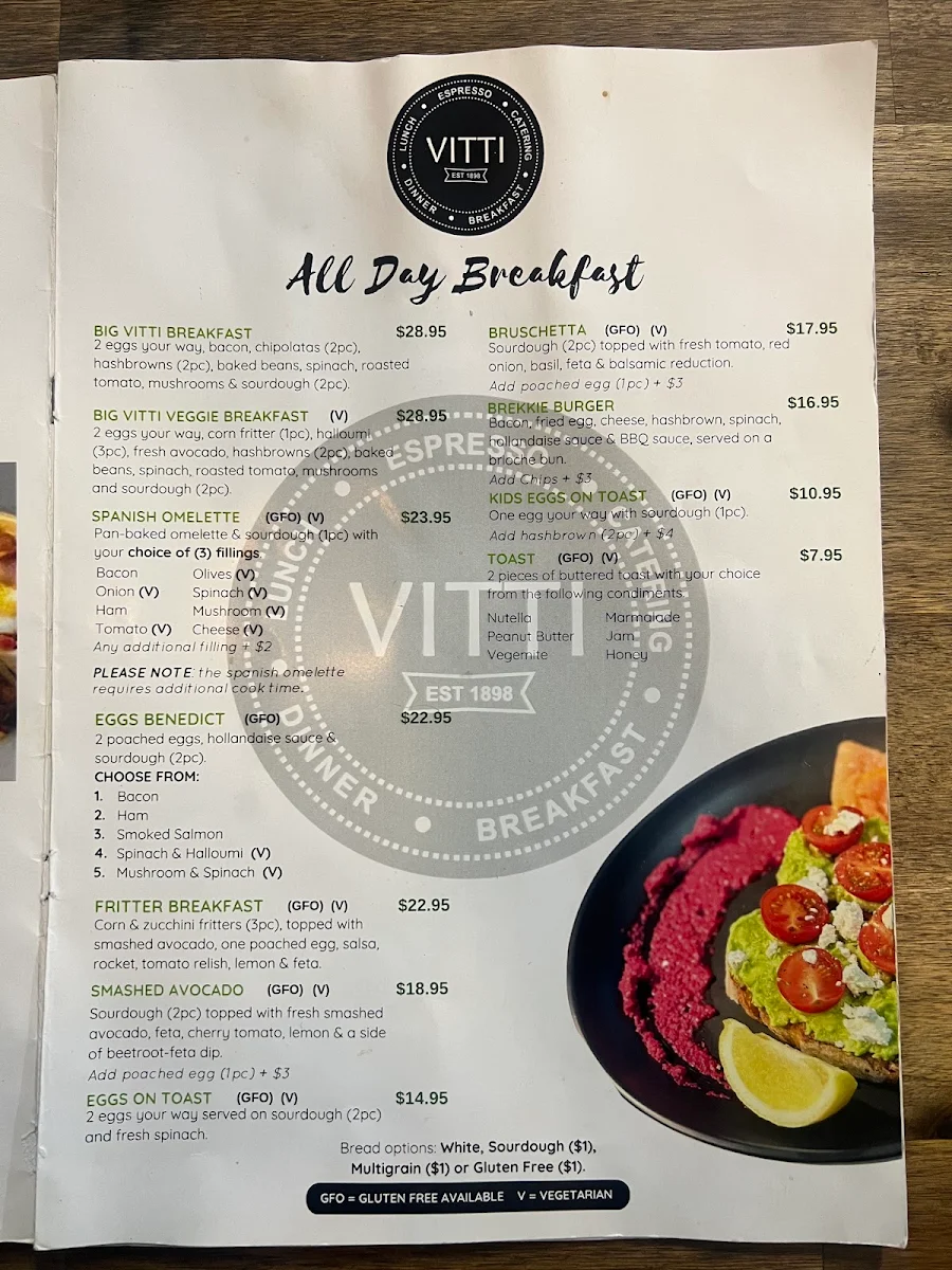 Menu, Vitti Cafe on Gregory