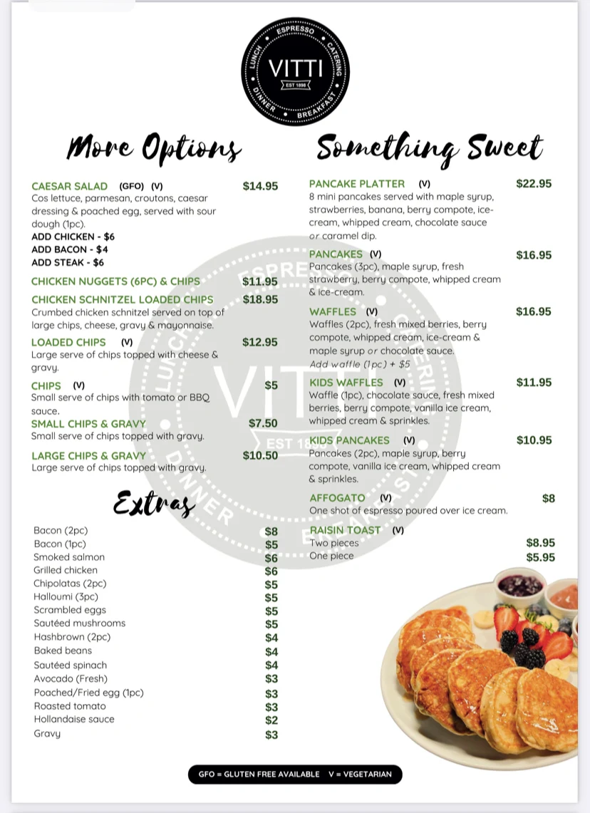 Menu, Vitti Cafe on Gregory