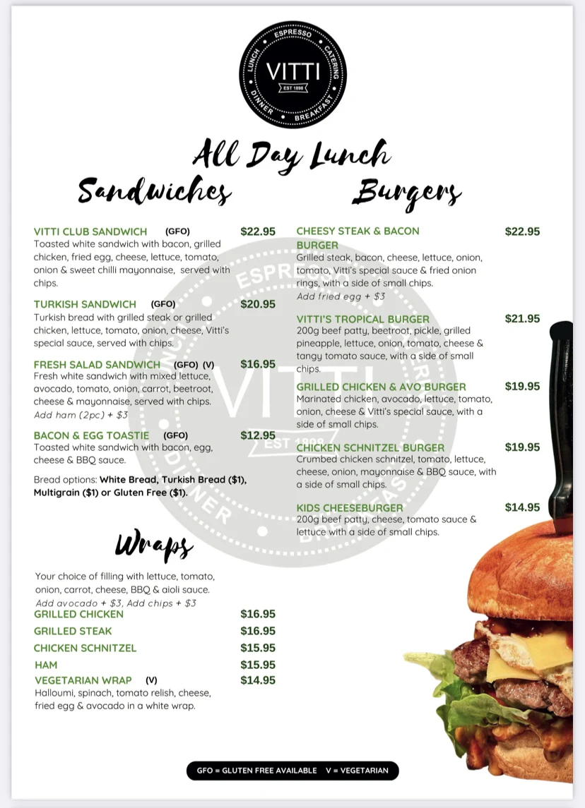 Menu, Vitti Cafe on Gregory