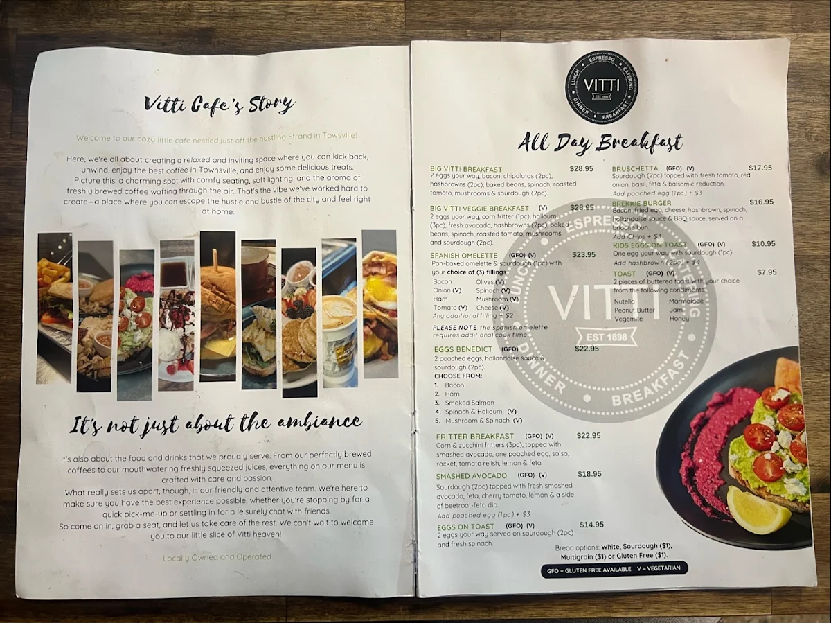 Menu, Vitti Cafe on Gregory