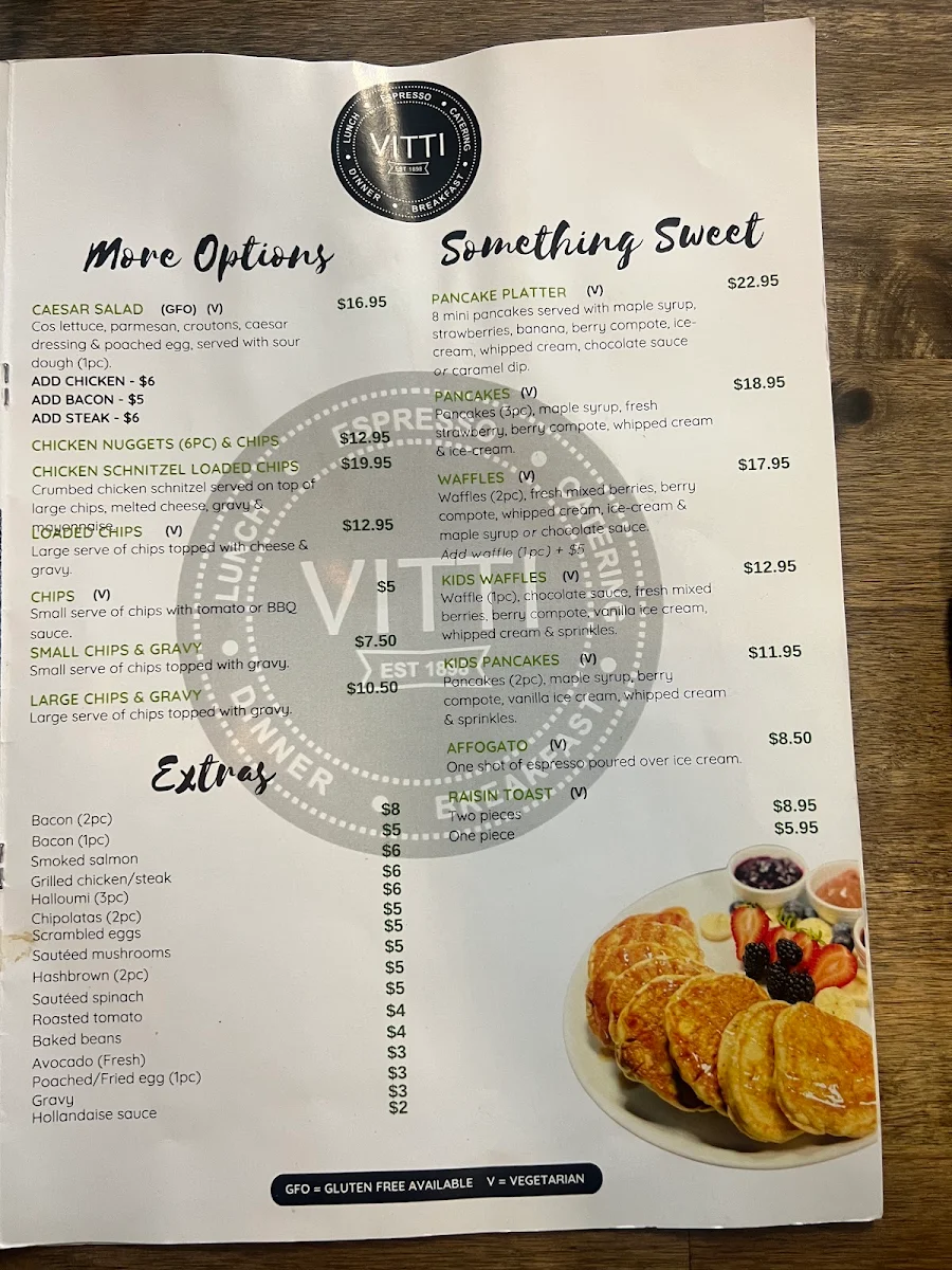 Menu, Vitti Cafe on Gregory