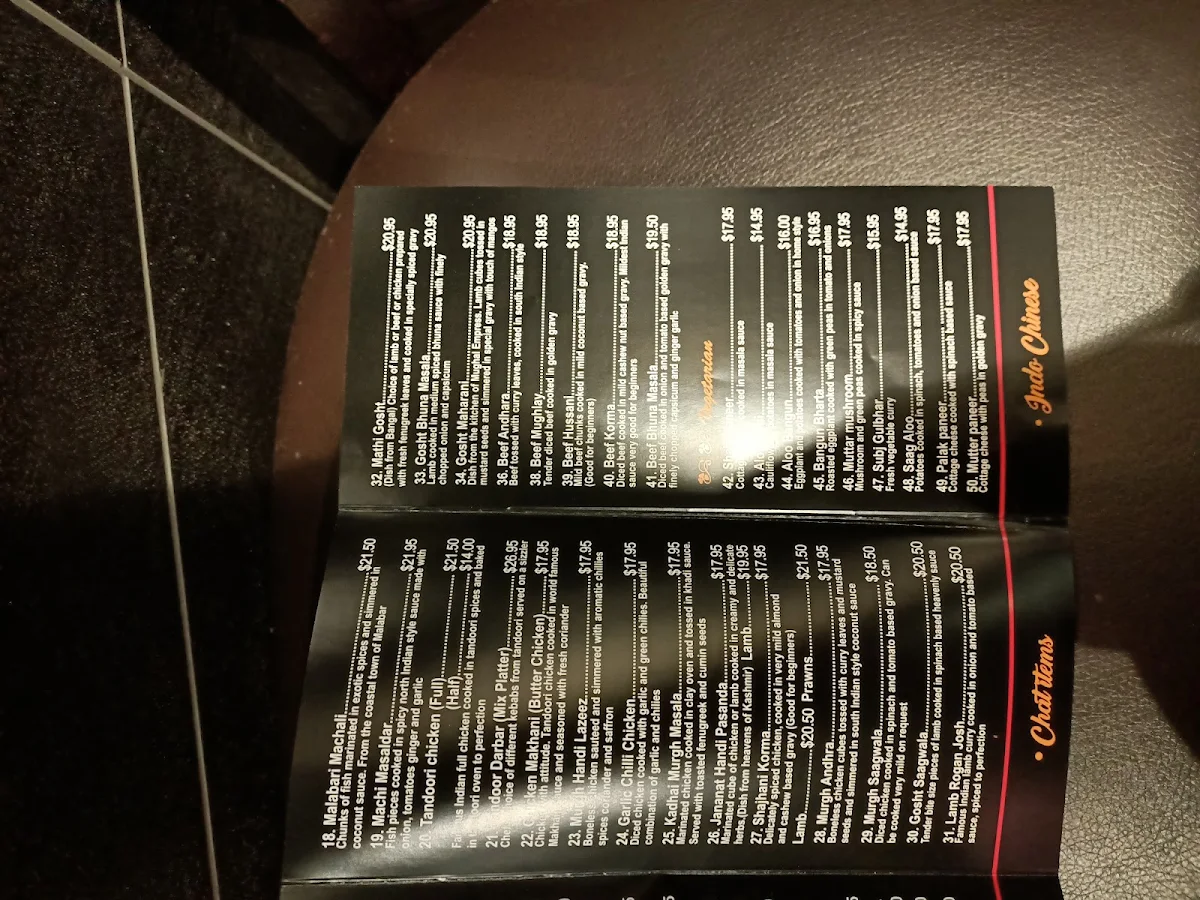 Menu, Priya Indian Cuisine