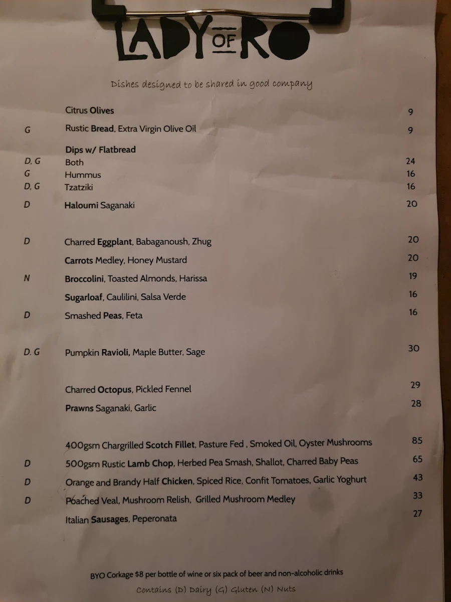 Menu, Lady of Ro