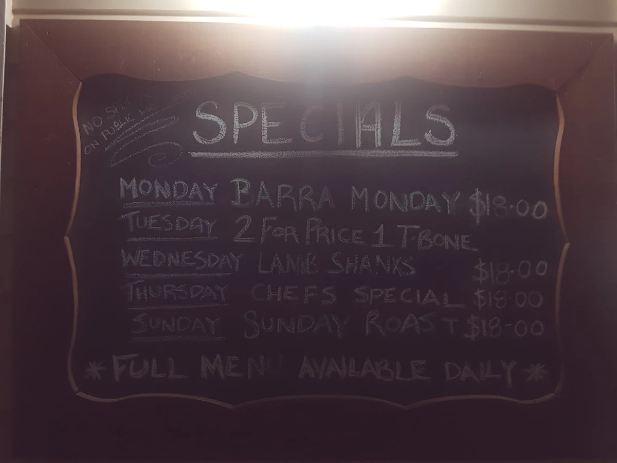 Menu, Bull & Barley Inn