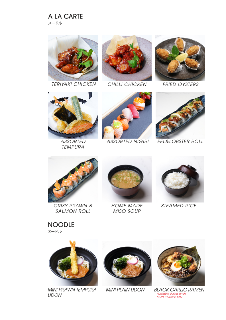 Menu, Marae Izakaya
