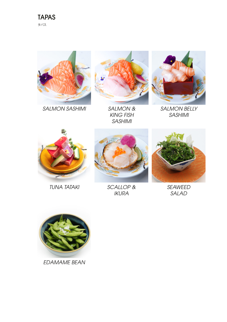 Menu, Marae Izakaya