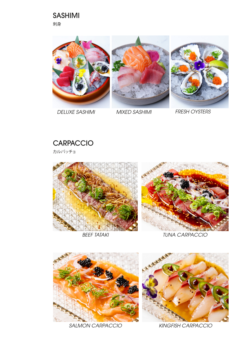 Menu, Marae Izakaya