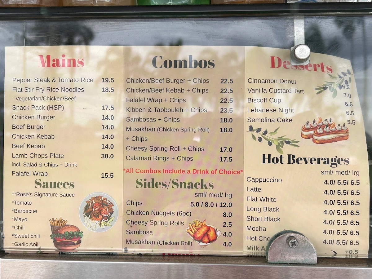 Menu, Rose's International Cuisine