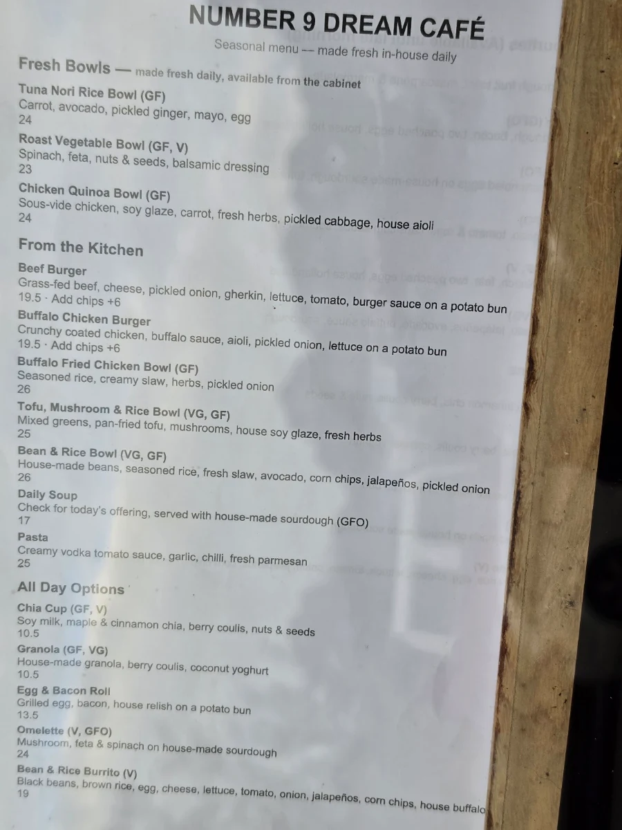 Menu, Number 9 Dream