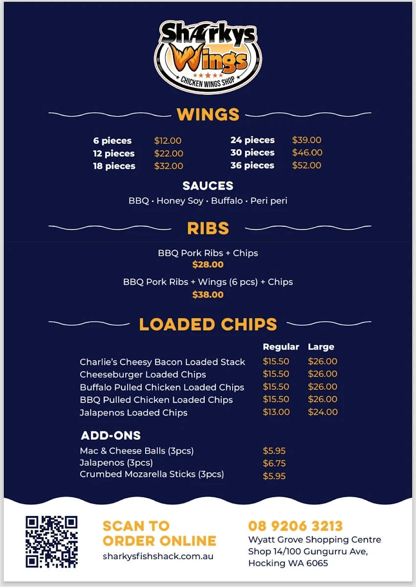 Menu, Sharkys Fish Shack & Co Hocking