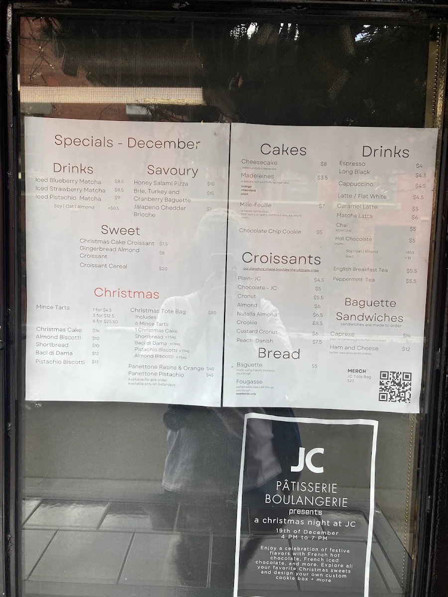 Menu, JC Patisserie Boulangerie
