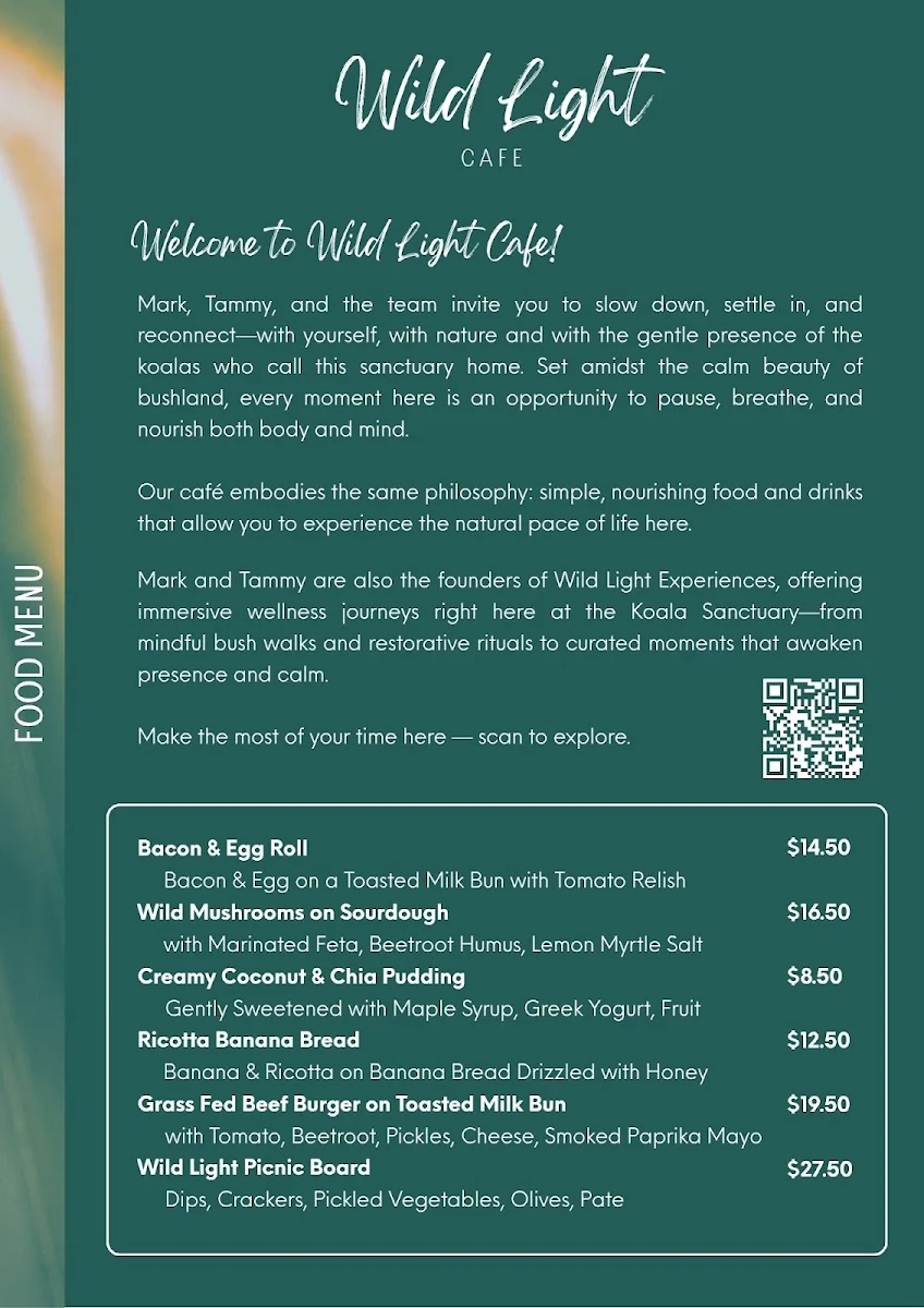 Menu, Wild Light Cafe