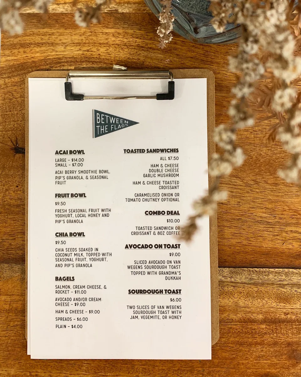 Menu, Between the Flags Coffee