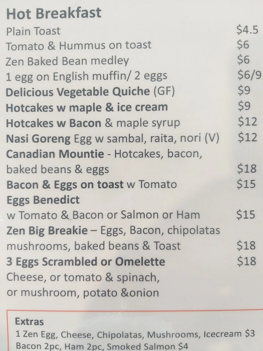 Menu, Horizen Cafe