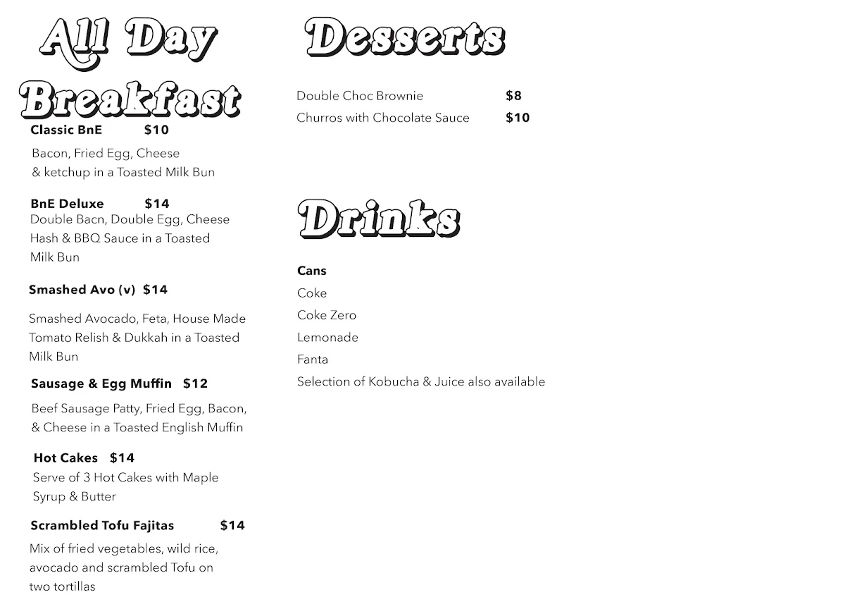 Menu, Round About Cafe