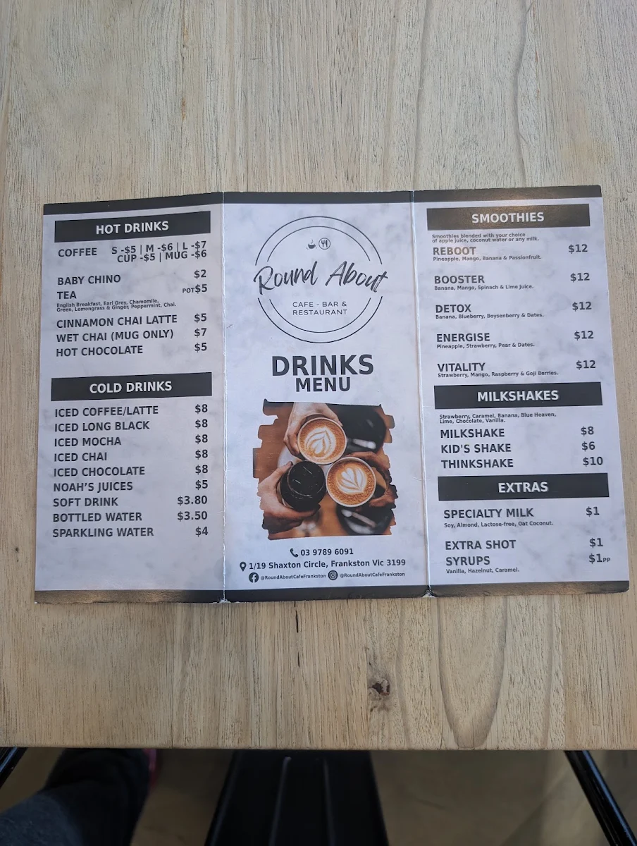 Menu, Round About Cafe