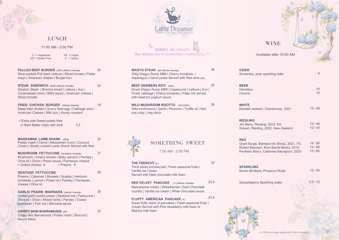 Menu, Little Dreamer Cafe