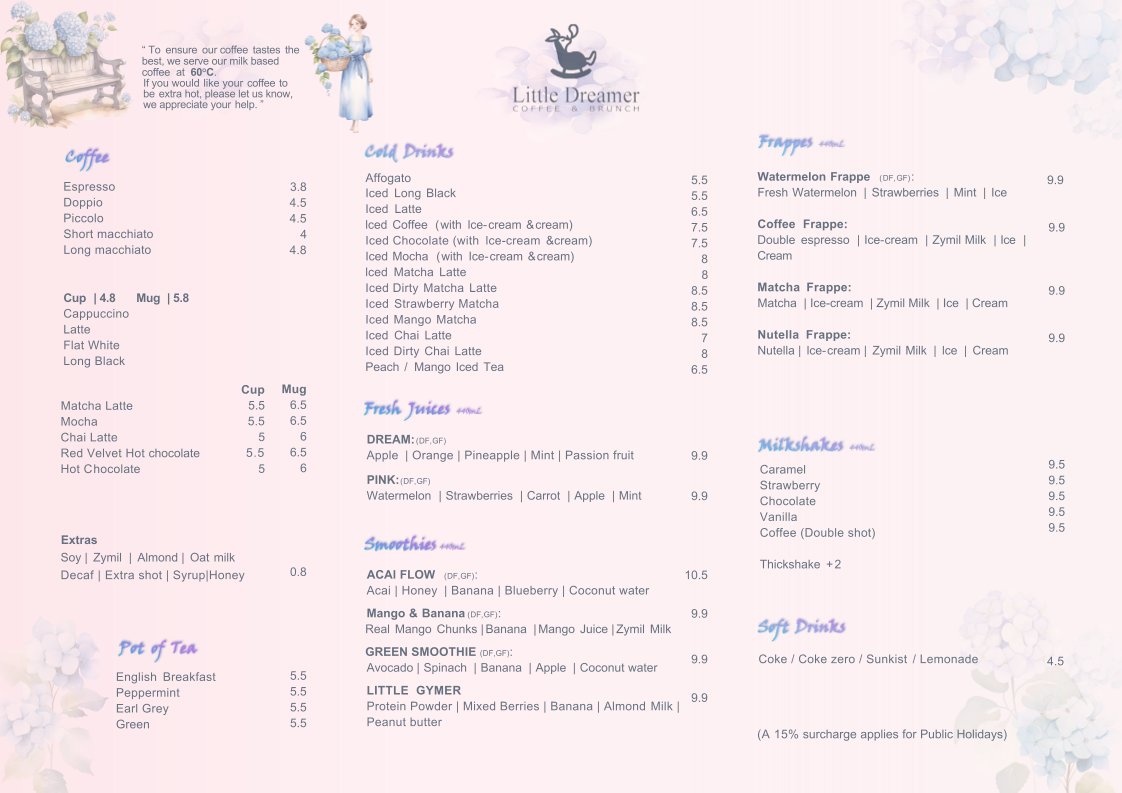 Menu, Little Dreamer Cafe